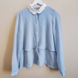 Zara button down shirt with dreamy collar with 2 tiered bottom, M